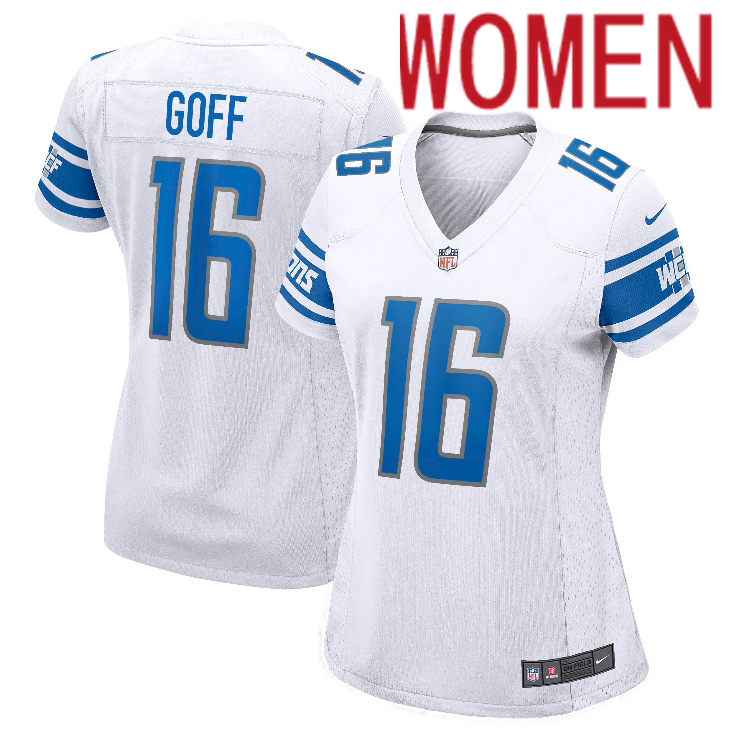 Women Detroit Lions #16 Jared Goff Nike White Player Game NFL Jersey->women nfl jersey->Women Jersey